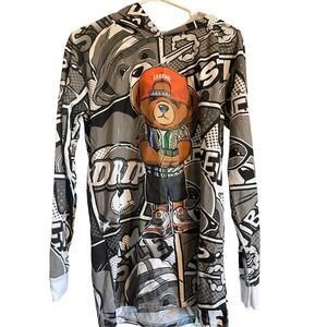 Hustle OG Bear Long Sleeve All Over Graffiti Bailey Apparel Hoodie Size M